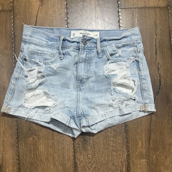 Lot of 2 American Eagle & Abercrombie Blue Denim Distressed Shorts (0/00) W27 - Picture 6 of 10